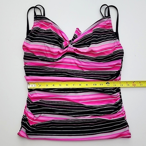 BAKU Australia Tankini Swim Top Pink Black Stripes Ruched Waist Size 11/12 - Picture 14 of 14